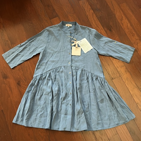 Kontatto Made In Italy NWT Blue Button Down Dress Knee Length Size S - Picture 2 of 8
